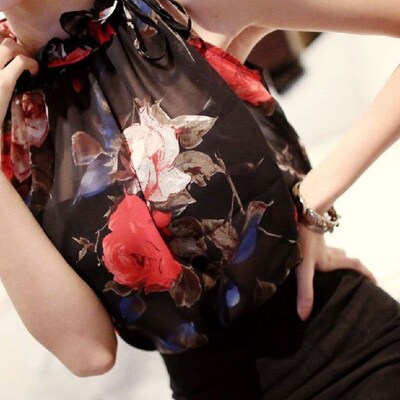 Floral Chiffon Summer Womens Tunic Blouse Sleeveless Ruffle