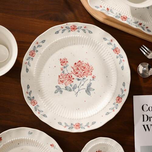 Wholesale French retro rose flower ceramic bowl and dish set