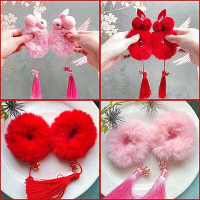 Han Chen Childrens Antique Plush Hair Ring Festive Red New