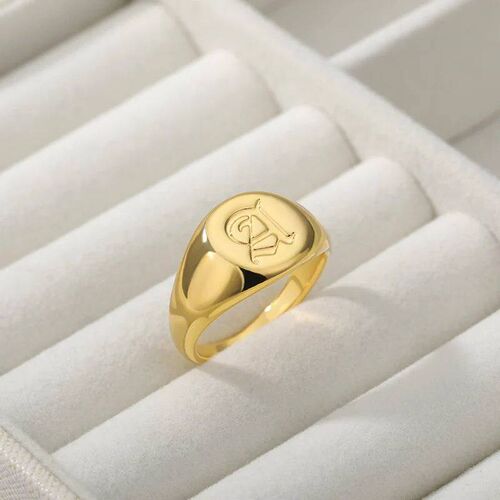 Gothic A-Z Initial Signet Rings For Women Men Wedding Statem