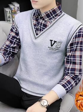 Winter thickened warm shirt collar two-piece business pullov