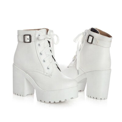 Plus Size Short Boots Thick Heel Lace Up Women Boots Waterpr