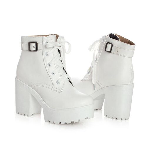 Plus Size Short Boots Thick Heel Lace Up Women Boots Waterpr