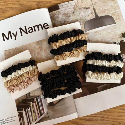 4PCS/Set Satin Silk Scrunchies Elastic Hair Bands Women Smal