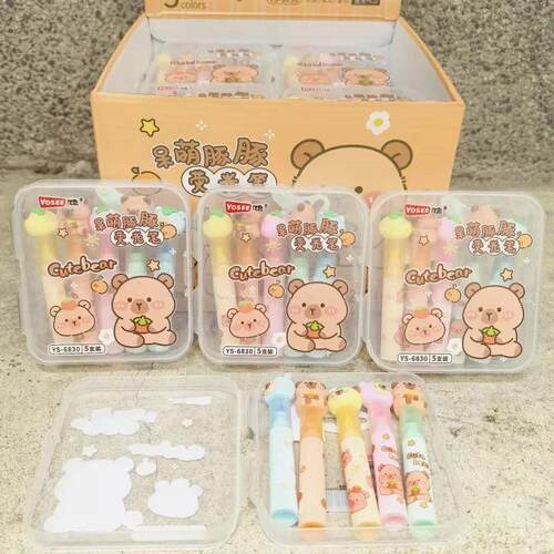 Silicone Head Capybara Highlighter Pen Set Cartoon Art Fluor