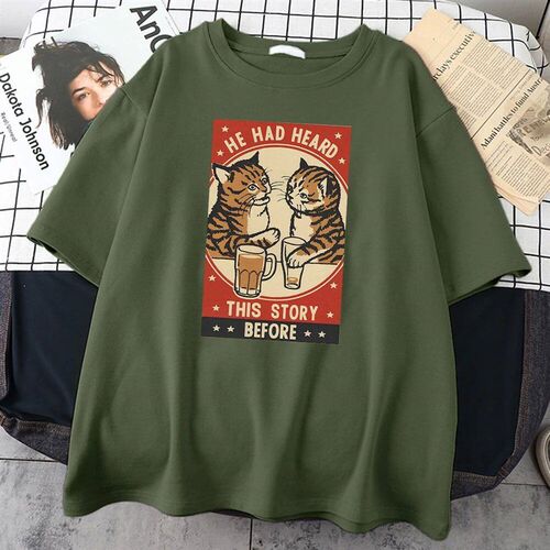 Cute Cat Drink Beer Print Mens Tshirts Creativity Quality T
