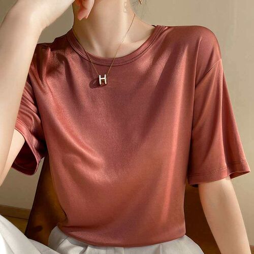 Spring and Summer New Round Neck V-Neck Triacetic Acid Gloss
