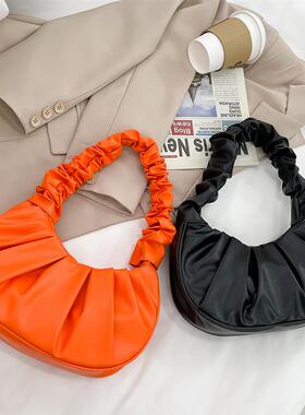 Fashion Pleated Vintage PU Leather Women Small Underarm Shou