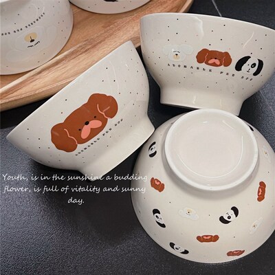 Cute cartoon puppy ceramic high footed rice bowl yogurt bowl