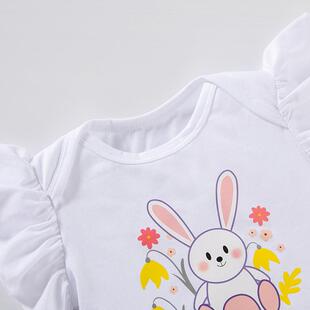 Easter Baby Dress Set Printed Rabbit Flying Sleeve Hare Skir