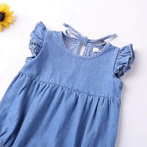 Baby Girls Rompers Toddler Ruffles Romper Cotton Denim Fly S