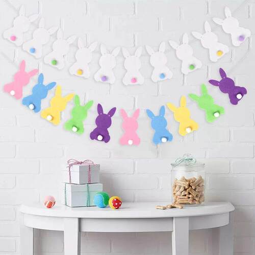Cute Rabbit Banner Garland Happy Easter Party Hanging Buntin