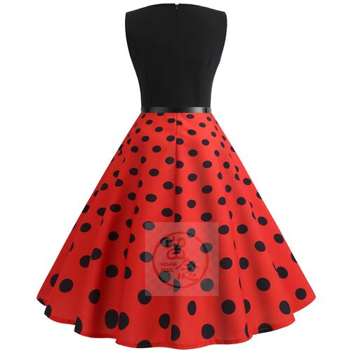 。Vintage Hepburn stitched sleeveless big swing dress with b