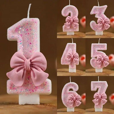 New Number Cake Candle Pink Glitter Birthday Candle 1 2 3 4