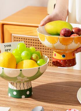 High footed ceramic fruit platter self-service salad bowl