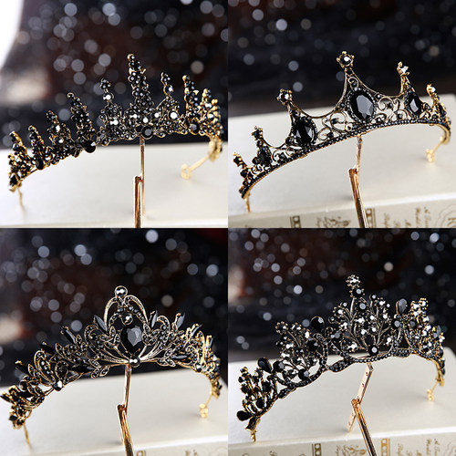 Baroque Retro Black Luxury Bridal Crystal Tiaras Crowns Prin