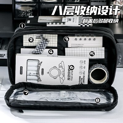 Black flip large capacity stationery box pencil case