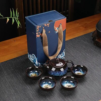 Ceramic Tea Pot and Cup Set Teaware Kung Fu Tea Set Jun Kiln