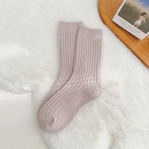 Womens Winter Wool Socks Solid Color Fleece Midcalf Double N