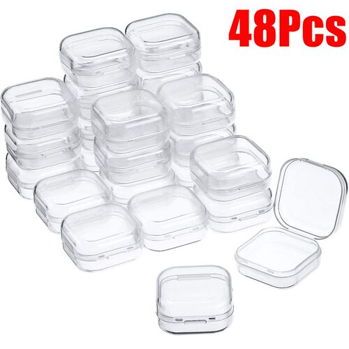 48Pcs 3.5*3.5*1.8cm Mini Clear Plastic Storage Box Container