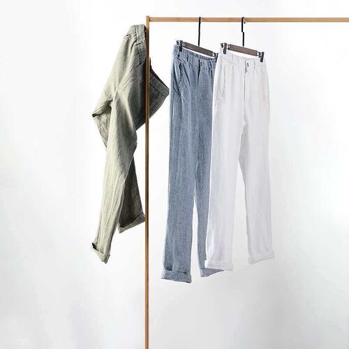 Spring an Autumn Mens Linen Pants Mi-waist Casual Pants Loo