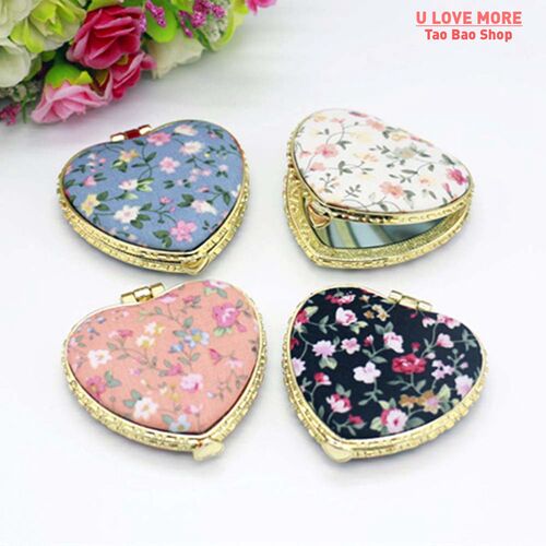 1pc Mini Makeup Compact Pocket Floral Mirror Portable Two-si