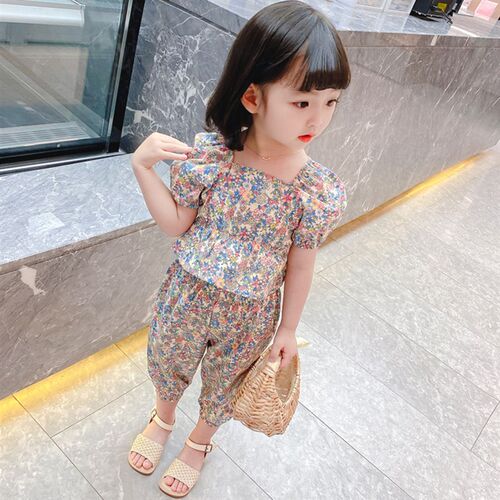 2pcs/set 2022 Children Clothes Floral Tshirt + Pants For Gir