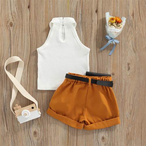 Toddler Kids Baby Girls 3PCS Summer Outfits, Sleeveless Halt