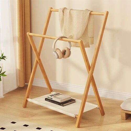 Folding Clothes Hanger Bathroom Solid Wood Floor Standing To