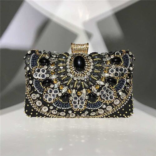 Hengmei Evening Bag Handmade Beaded Dress Diamond-encrusted