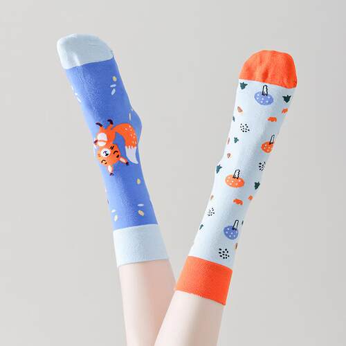 Fashionable Asymmetrical Socks Cartoon Animal Patterns