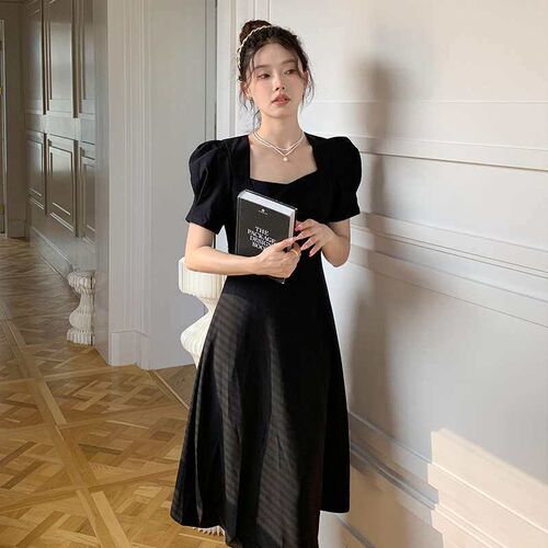 Yimo French high-grade square collar dress for women, summer