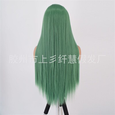 Wig Front Lace Green Womens Long Straight Hair High Tempera