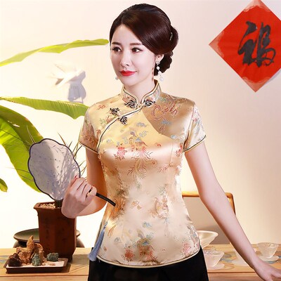 Oversize 3XL 4XL Women Satin Shirt Summer Vintage Chinese St