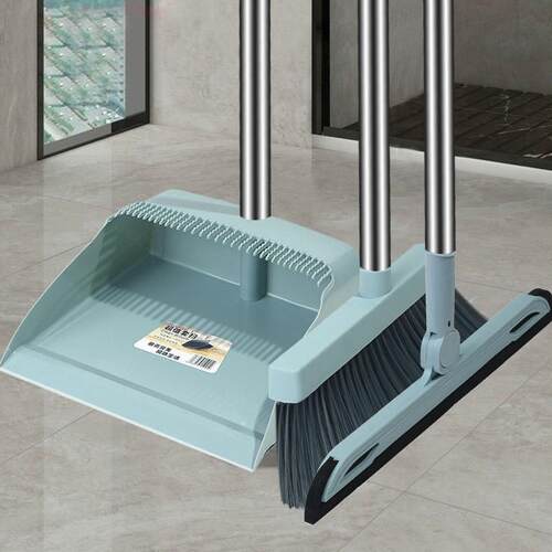 Three-piece set of broom dustpan and rotatable wiper broom