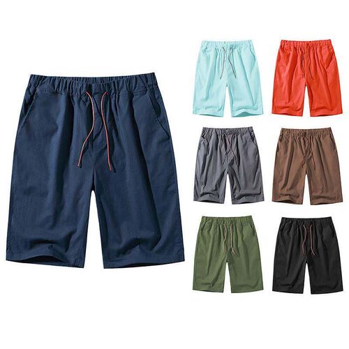 -Spring and summer new shorts beach pants retro linen loose