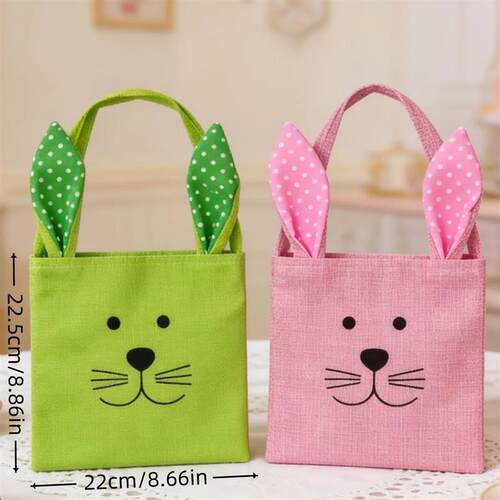 2pcsEaster Tote Bags Easter Bunny Bag With Handle Linen Rabb