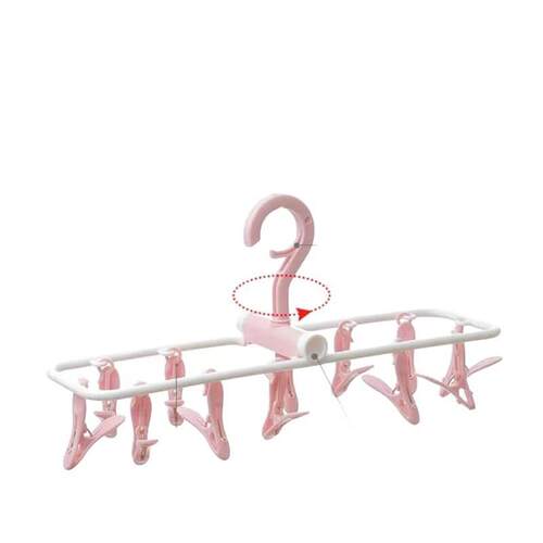 Foldable Multi-Clip Clothes Hanger with 12 Clips, Plastic Ha
