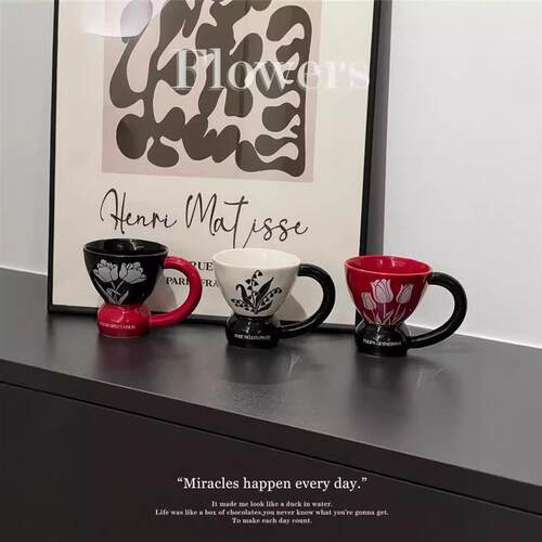 Female couple ceramic cup, floral mug, creative coffee cup