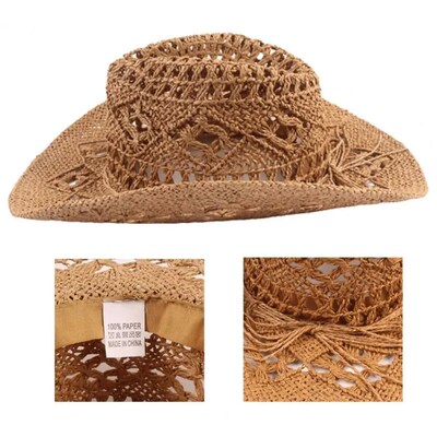 Straw Western Cowboy Hat for Women Men Classic Vintage Hollo