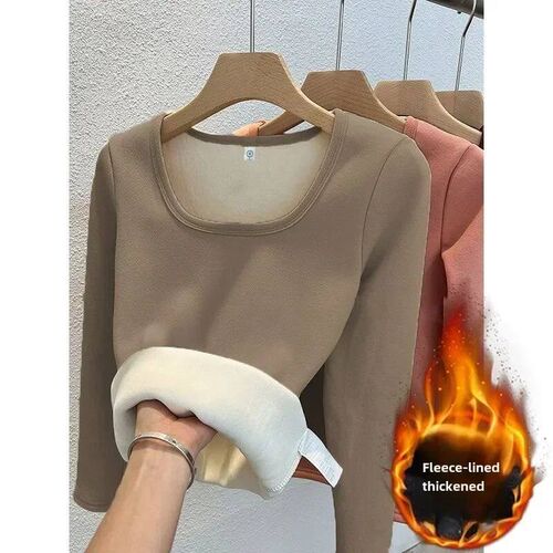 Winter Women Thermal Underwear ops Square Collar Fleece Basi
