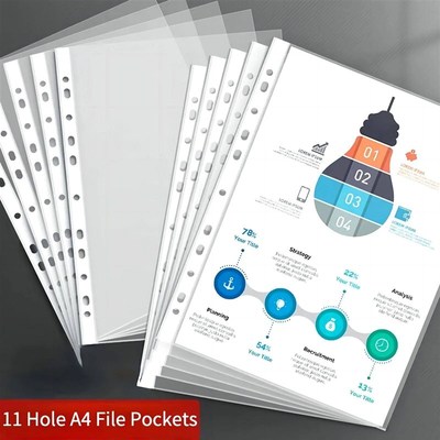 100pcs 11 Hole A4 File Pockets Ring Binder File Folder Jacke