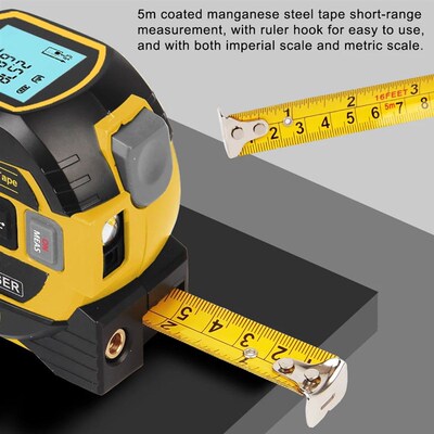 3 in 1 Laser Rangefinder 5M Tape Measure Ruler LCD Display w