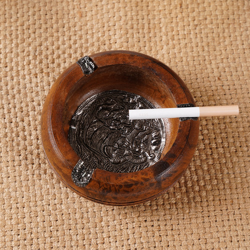 创意烟灰缸家用客厅茶室装饰烟灰缸创意复古实木办公桌灭烟缸摆件