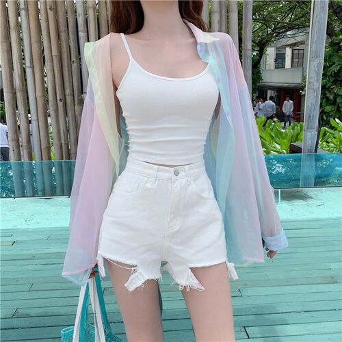 Rainbow women blouses  shirts crop beach plus size vintage v