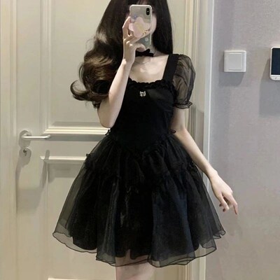 Black Mini Dress Women Bodycone High Waisted Puff Sleeve Sex