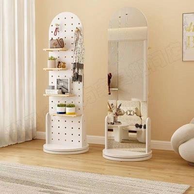 实木全身镜落地镜子拱形卧室洞洞板旋转可移动挂衣帽架一体全身镜