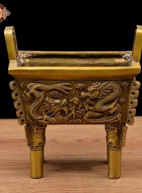 宏达铜器 仿古纯铜二龙戏珠铜鼎吉祥礼品摆件