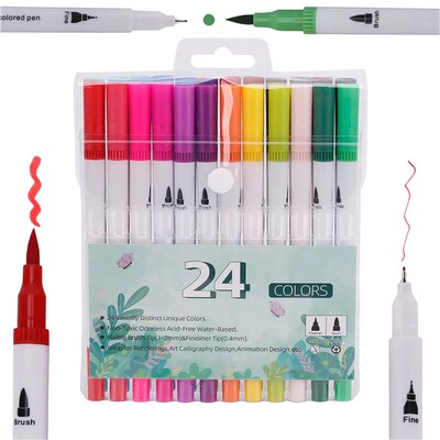 12/24 Colors Dual Tips Brush Pen Markers Manga Sketching Mar
