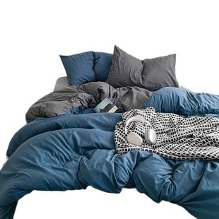 Solid color four piece cotton bed sheet and duvet cover